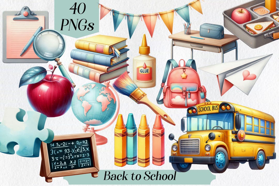 Back to School Clipart – School Supplies PNG Graphics (digital Download ...