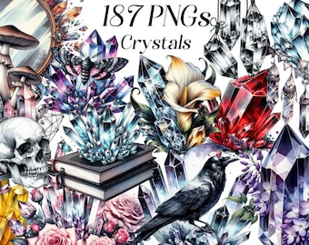 Paquete de imágenes prediseñadas de cristales de acuarela: Gema de bruja PNG (Descarga digital)