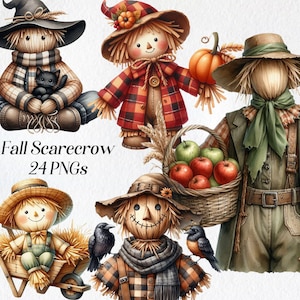 Fall Scarecrow Clipart - Cute Autumn Scarecrow PNG, Harvest and Thanksgiving Clipart, Rustic Farm and Pumpkin Patch Art Set