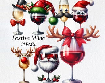 Aquarell Weihnachtsgetränke Clipart: Festliche Cocktail PNG Grafiken (digitaler Download)