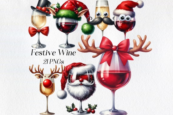 Watercolor Christmas Drinks Clipart: Festive Cocktail PNG Graphics (Digital Download)