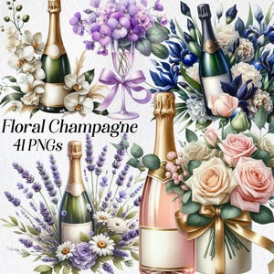 Champagner Clipart, Blumen Clip Art, png, Blumen, Geburtstag, Feier Getränk, Fizz, Sekt, Prosecco, Cava, digital