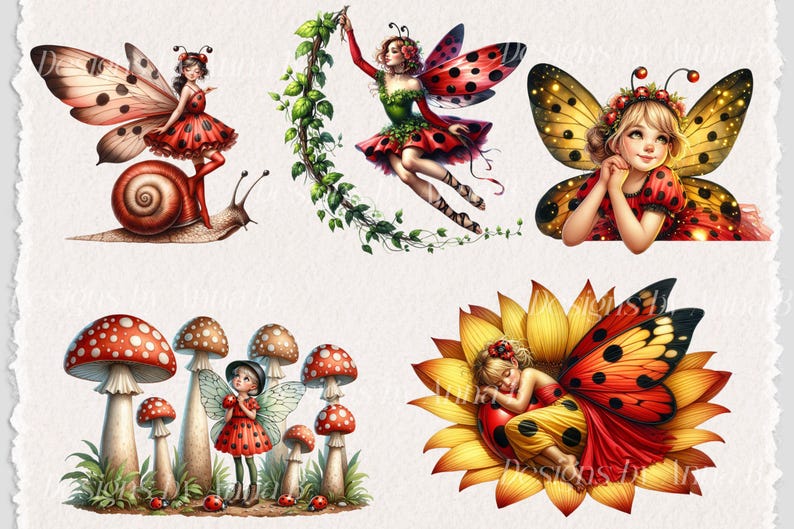 Ladybug Fairy Clipart: Watercolor Fantasy PNG Images (digital Download ...