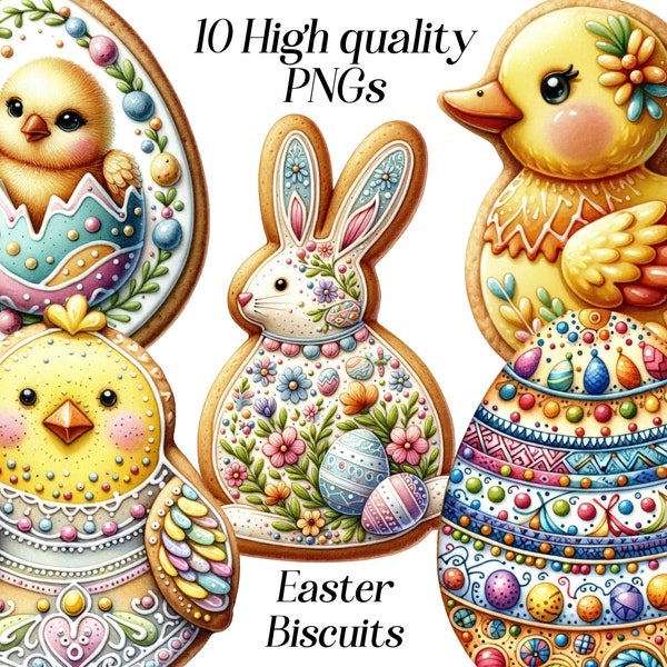 Aquarell Ostern Kekse Clipart, 10 hochwertige PNG-Dateien, süße Ostern Tiere, Ostern Essen Clipart, Frühling Clipart, Kekse Clipart