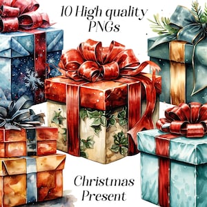 10 Dateien in Aquarellfarben, Weihnachtsgeschenkbox, Weihnachtsbox, Feiertagsbox, Geschenkboxillustration, Weihnachtsgrafiken