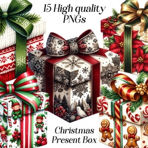 Clipart aquarelle de boîtes de cadeau de Noël, 15 fichiers PNG, boîte-cadeau de Noël, cadeau de Noël, clipart hiver, illustration cadeau, boîte avec noeud