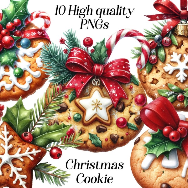 Watercolor Christmas Cookie clipart, 10 high quality PNG files, christmas food graphics, festive illustration, sweets and desserts