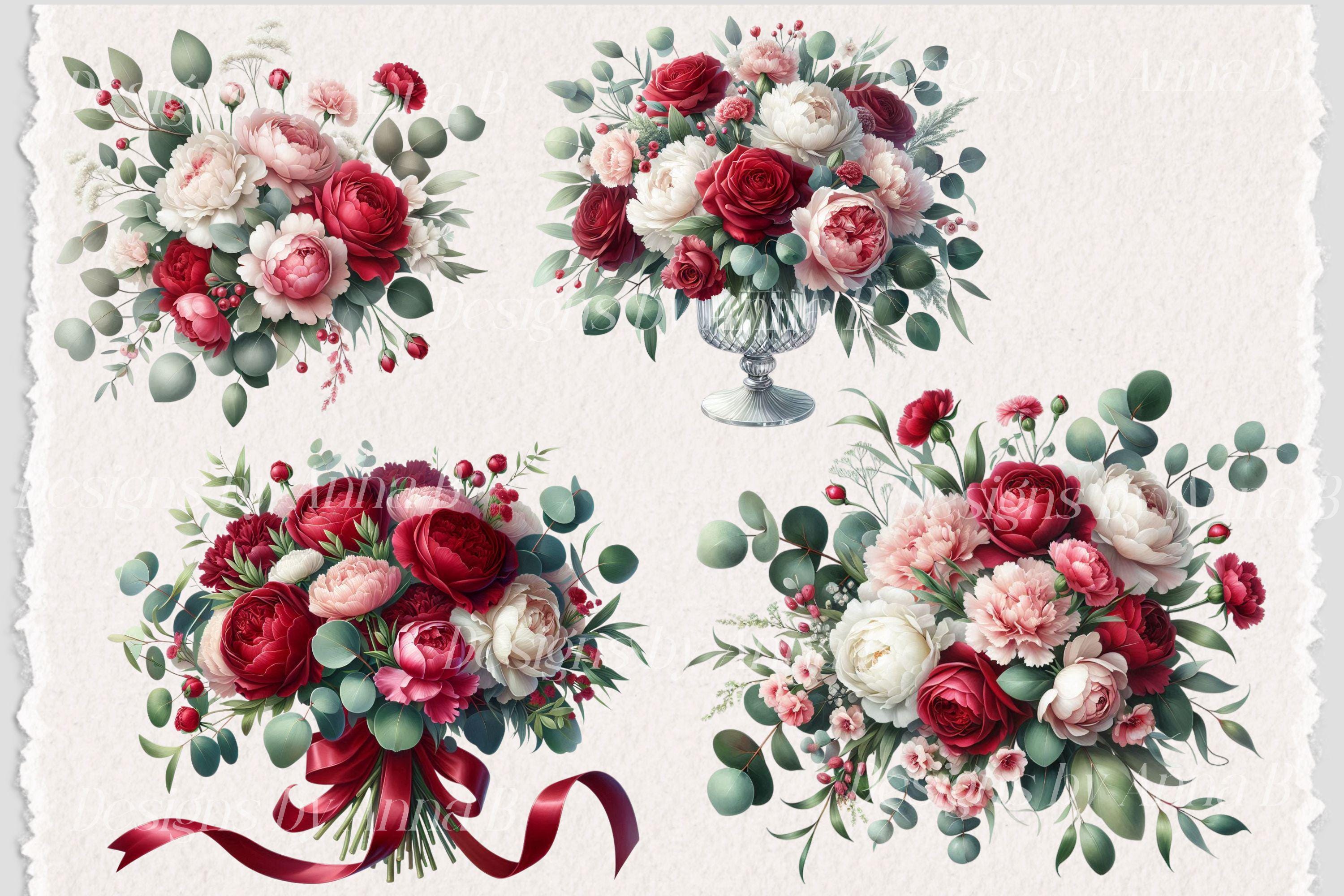 Watercolor Roses & Peonies Clipart: Romantic Bouquet (digital Download ...