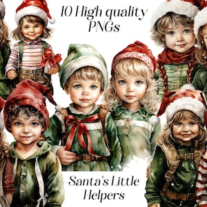 Aquarel Santa's Helpers clipart, 10 hoge kwaliteit png-bestanden, kerstillustraties, feestelijke illustratie, printables