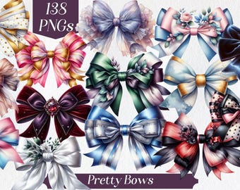 Watercolor Bow Clipart: Colorful Ribbon PNGs (Digital Download)
