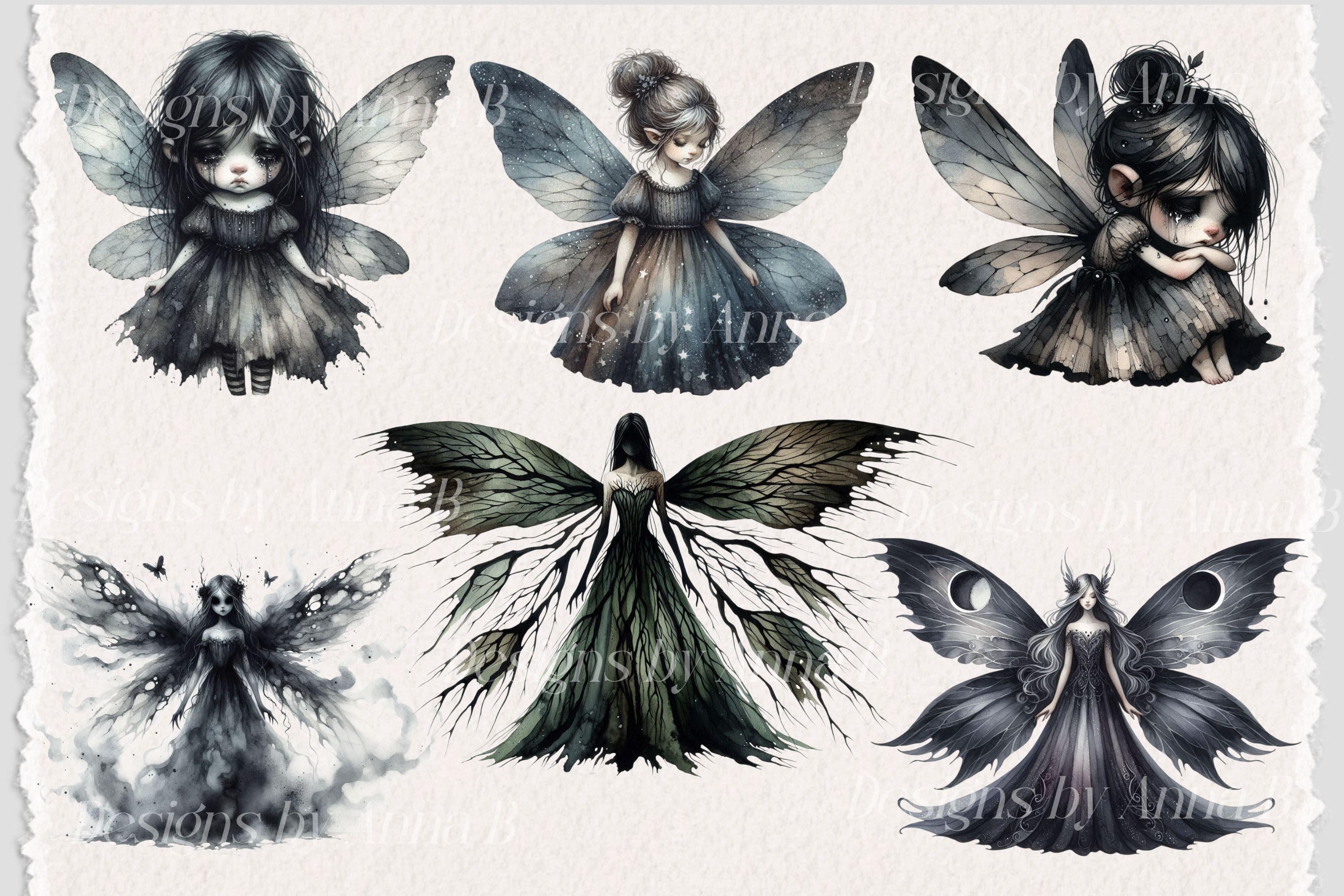 Gothic Fairy Clipart: Watercolor Dark Fantasy PNG Illustrations ...