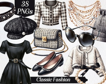 Classic Fashion Clipart: Elegant Couture PNG Images (Digital Download)