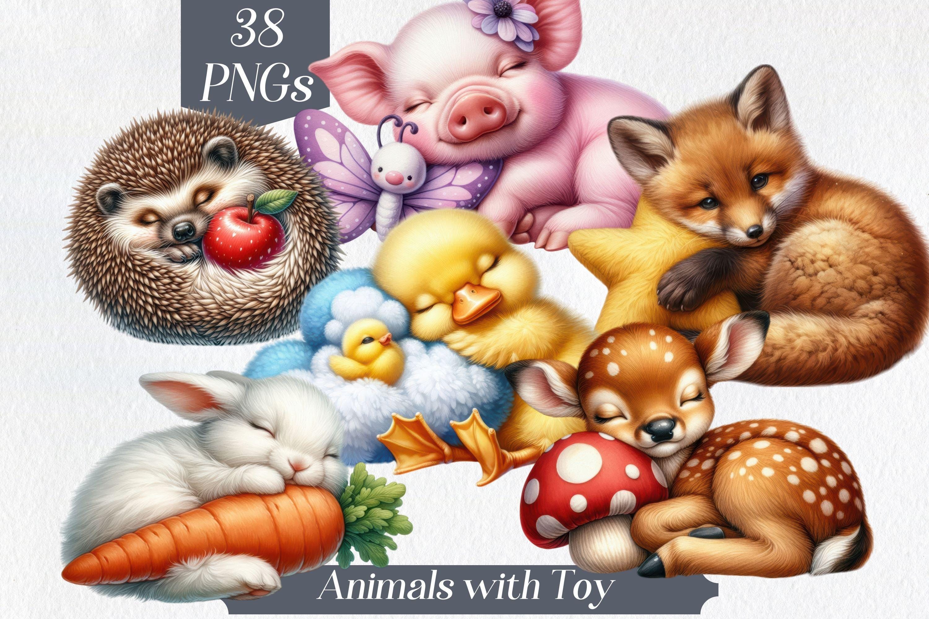 眠そうな動物たちのクリップアート：水彩画の保育園アート（デジタル