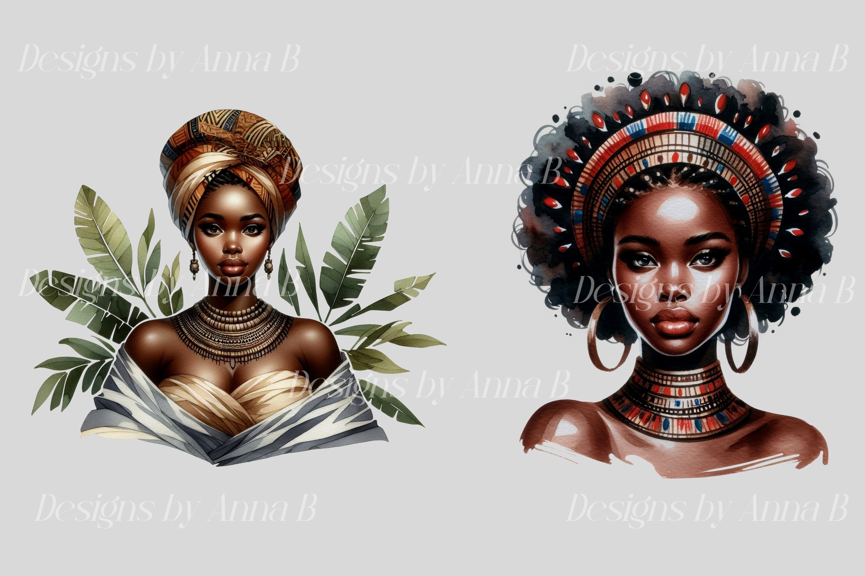 Watercolor African Queen Clipart: Royalty PNG Images (digital Download ...
