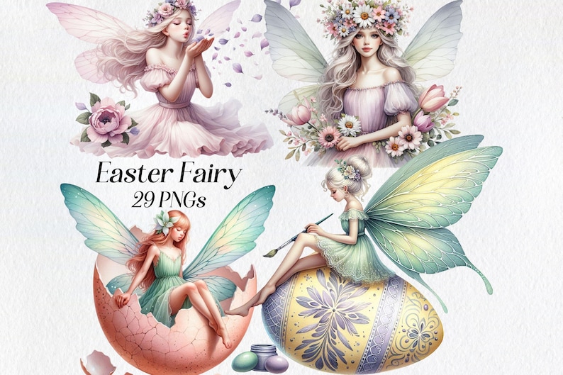 Watercolor Fairy Clipart: Pastel Fantasy PNG Images (digital Download ...