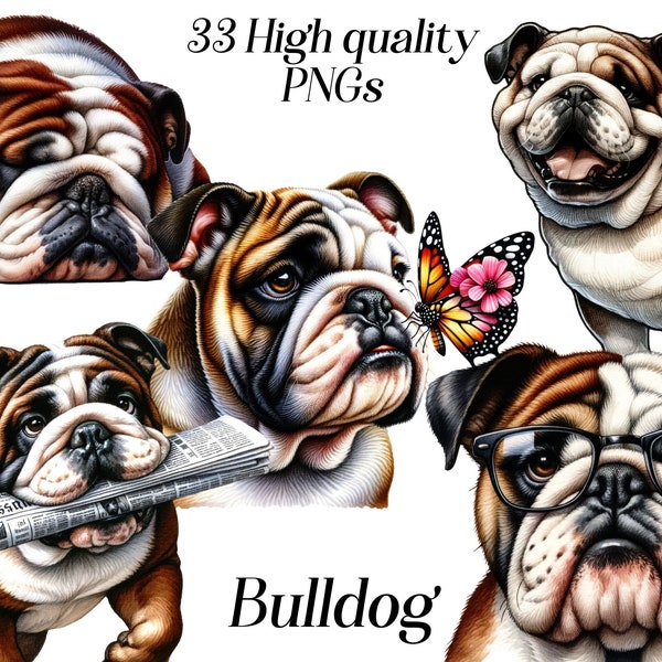 Watercolor Bulldog clipart, 33 high quality PNG files, dog clipart, pet portrait clipart, animal clipart, cute dog illustration, dog breeds