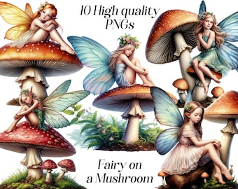 Clipart de Hadas de Acuarela: Arte Fantástico de Hongos (Archivos PNG)