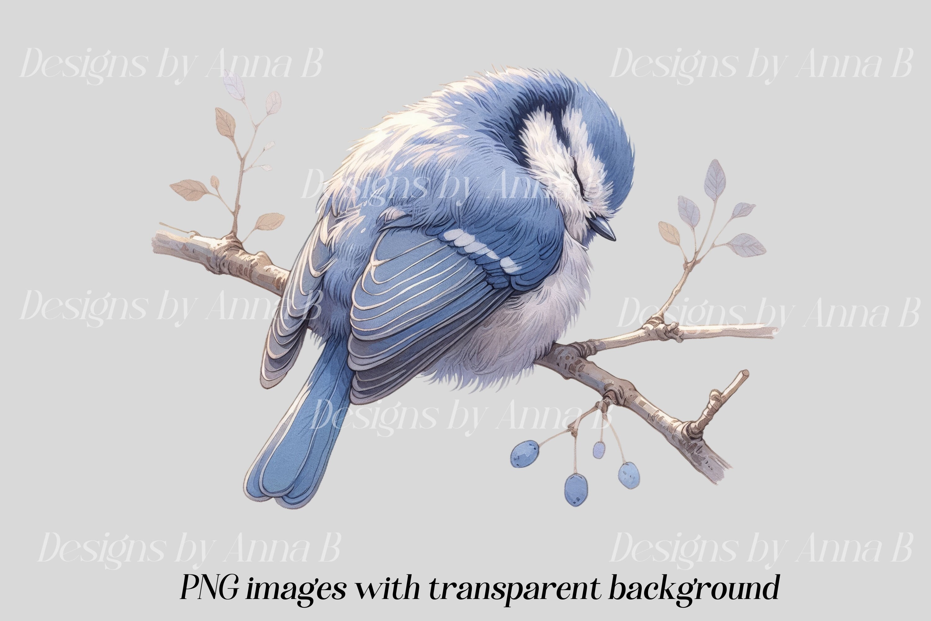 水彩画の眠そうな鳥のクリップアート：保育園のアート（デジタル