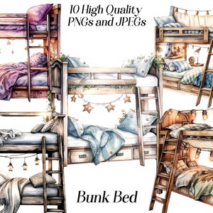 Watercolor Bunk Bed Clipart: Kids Room Furniture (JPEG, PNG)
