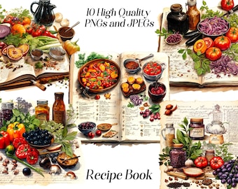 Clipart de libro de recetas en acuarela: Arte culinario (JPEG, PNG)