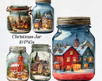 Christmas Jar Clipart: Festive Winter Scene PNG Images (Digital Download, Commercial Use)