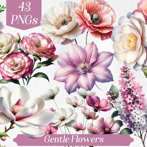 Zachte bloemen, zachte bloemen, delicate bloemen, elegante bloemen, romantisch, lentebloemen, bloemenillustratie, aquarel, botanisch