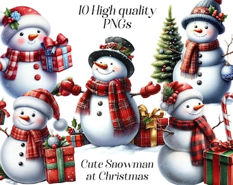 Watercolor Christmas Snowman PNG Clipart: Holiday Graphics (Digital Download)
