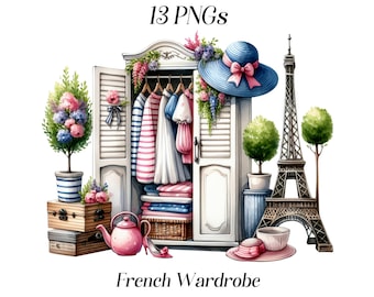 Franse garderobe-clipart: Parijse mode, png (digitale download)