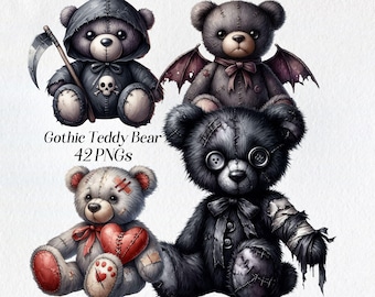 ゴシック テディベア クリップアート: 水彩ゴス ベア PNG (デジタル