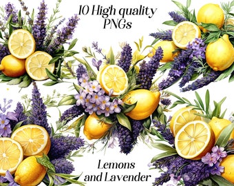 Watercolor Lemons and Lavender Clipart: Summer Florals (Digital Download)