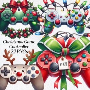 Weihnachten Game Controller Clipart, Aquarell Gaming Clip Art, png, Videospiel Illustration, festlicher Gamer, Joystick druckbar, digital