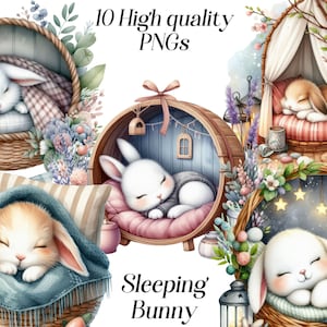 10 hochauflösende PNG-Dateien, süßes Kaninchen, süße Tiere, Baby Bunny, Kuschelecke, Kuschelbett, Printables
