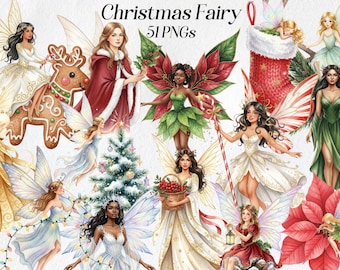 Christmas Fairy Clipart: Winter Holiday PNG Illustrations (Digital Download)