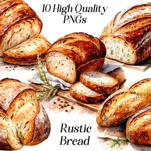 Aquarel brood clipart, 10 hoge kwaliteit png-bestanden, rustiek brood, brood illustratie, voedsel illustraties, printables