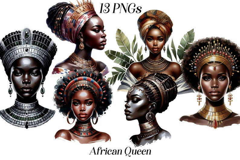 Watercolor African Queen Clipart: Royalty PNG Images (digital Download ...