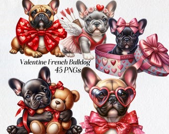 Valentine French Bulldog Clipart: Watercolor Love Dog PNG (Digital Download)