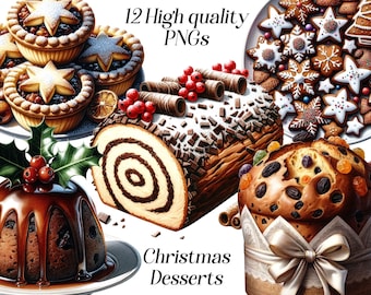 Postres navideños en acuarela: Comida festiva PNG (Descarga digital)