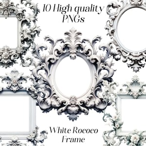 Aquarel witte rococo frame clipart, 10 hoge kwaliteit png-bestanden, barokke stijl, fotolijst, antiek, vintage lijst, printables