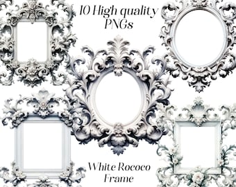 Watercolor Rococo Frame Clipart: Antique White Frames (PNG Files)