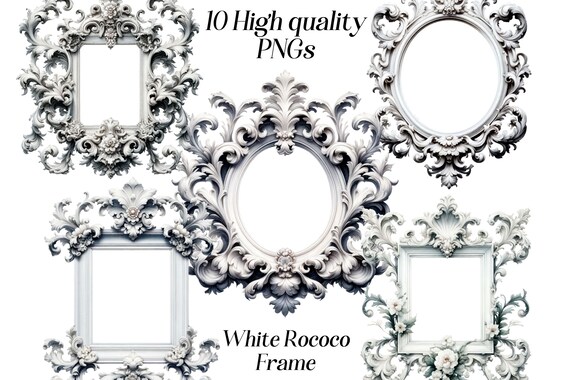 Watercolor Rococo Frame Clipart: Antique White Frames (PNG Files)