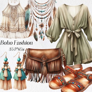 Boho Fashion Clipart, Modeillustration, Mode Mädchen, Boho-Stil, Sommer Clipart, Planer Clipart, Boho Lover, Boho Chic, digital