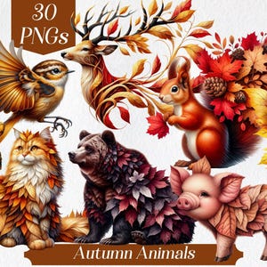 Herfstdieren clipart, herfstdieren, bosdieren, bosdieren, natuur, bladeren, herfstgebladerte, boerderijdieren, illustratie, afbeeldingen