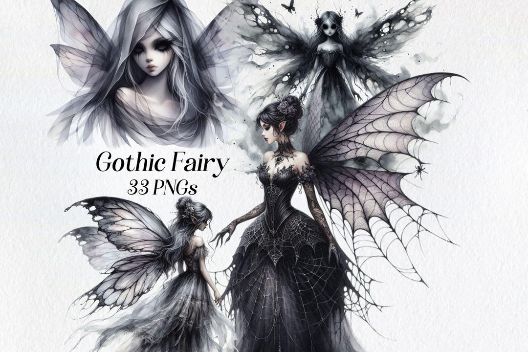 Gothic Fairy Clipart: Watercolor Dark Fantasy PNG Illustrations ...