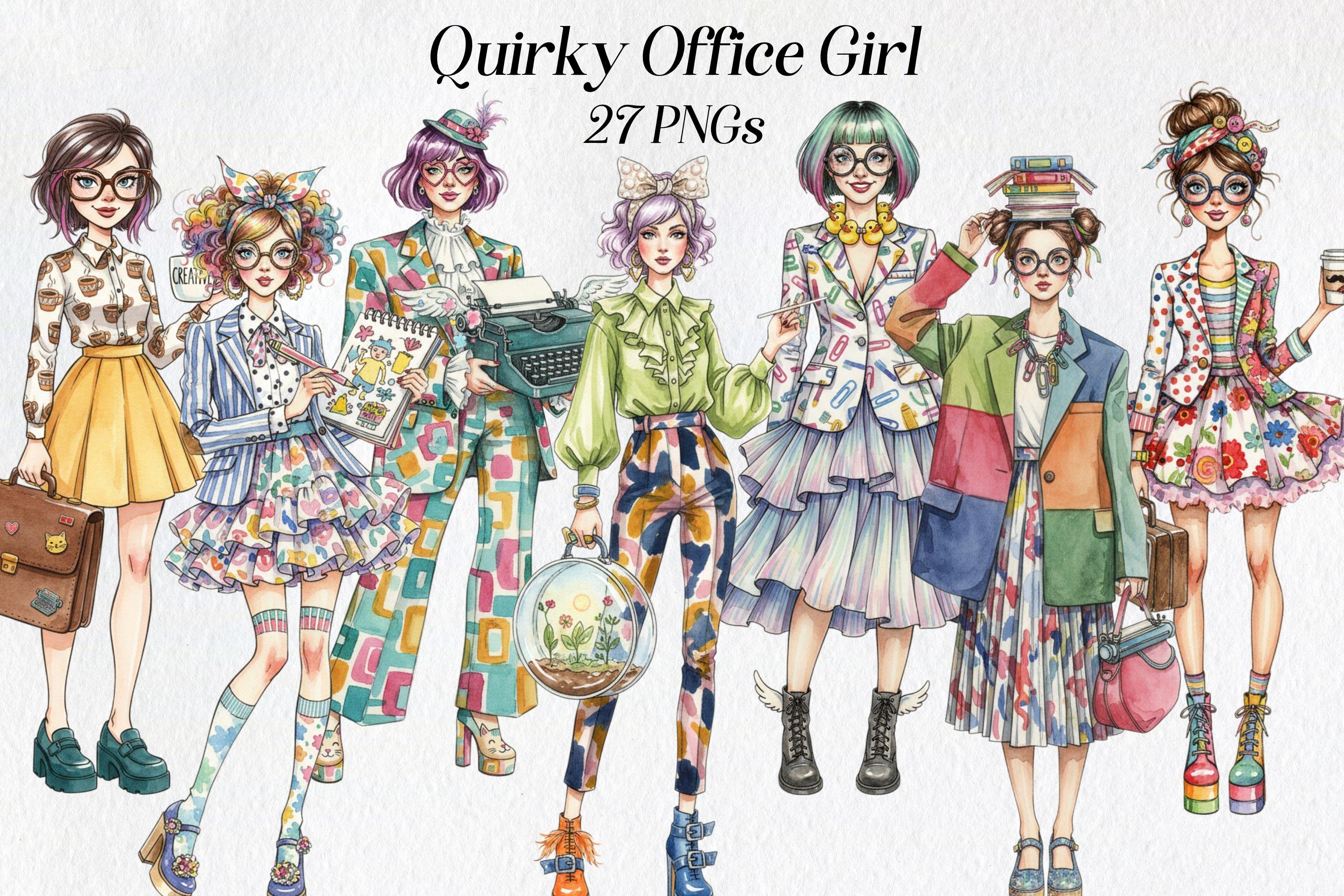 Quirky Office Girl Clipart: Colorful Fashion PNG Set (digital Download ...