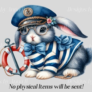 Watercolor Nautical Bunny Clipart: Sea Captain Rabbit PNG (12 Files) - Etsy