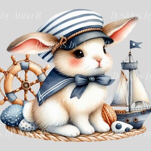 Watercolor Nautical Bunny Clipart: Sea Captain Rabbit PNG (12 Files) - Etsy