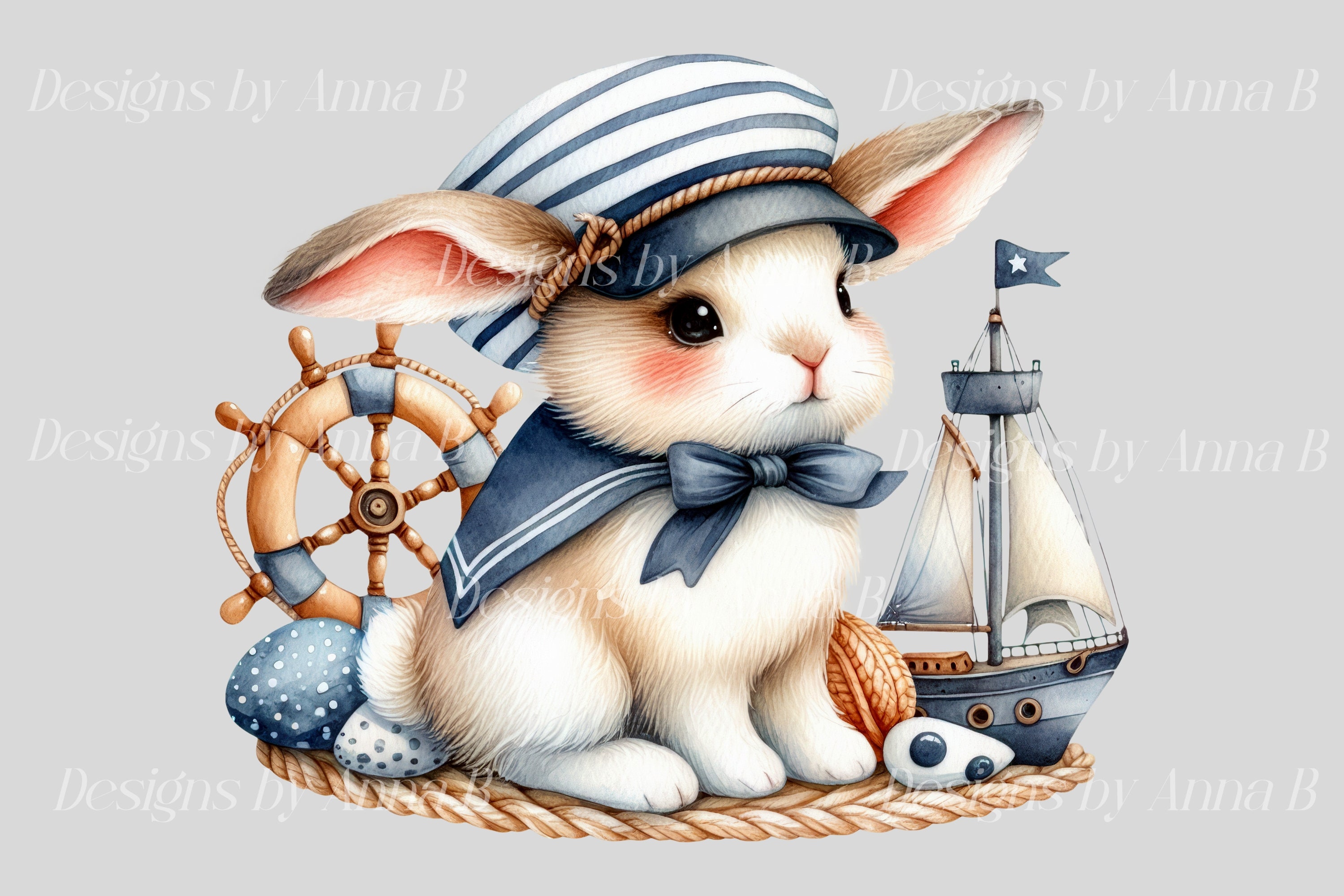 Watercolor Nautical Bunny Clipart: Sea Captain Rabbit PNG (12 Files) - Etsy