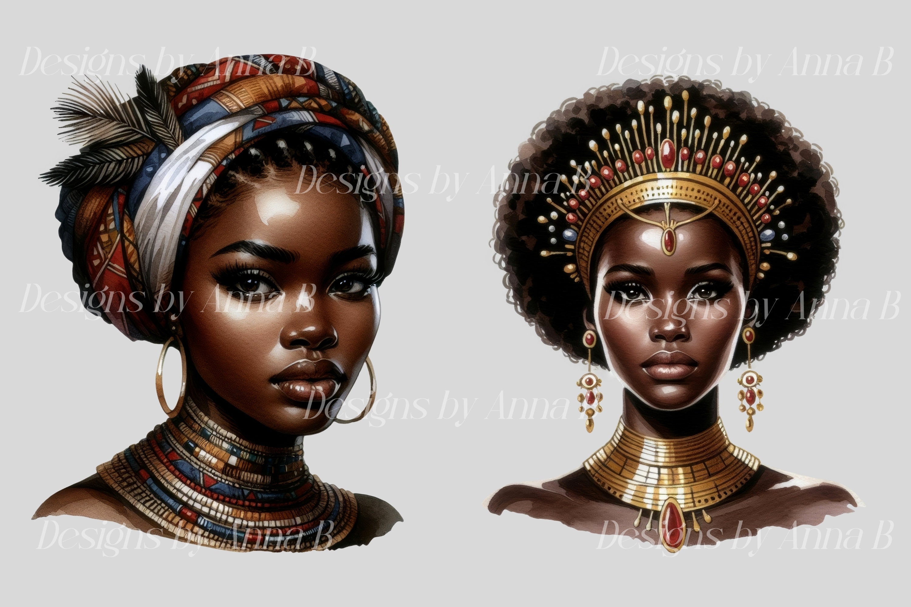 Watercolor African Queen Clipart: Royalty PNG Images (digital Download ...