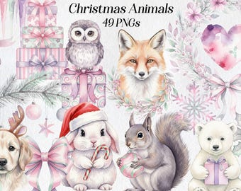 Weihnachten Tiere Clipart Set: Winter Wald PNG Illustrationen (Digitaler Download)