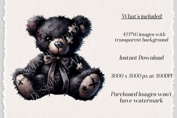 ゴシック テディベア クリップアート: 水彩ゴス ベア PNG (デジタル